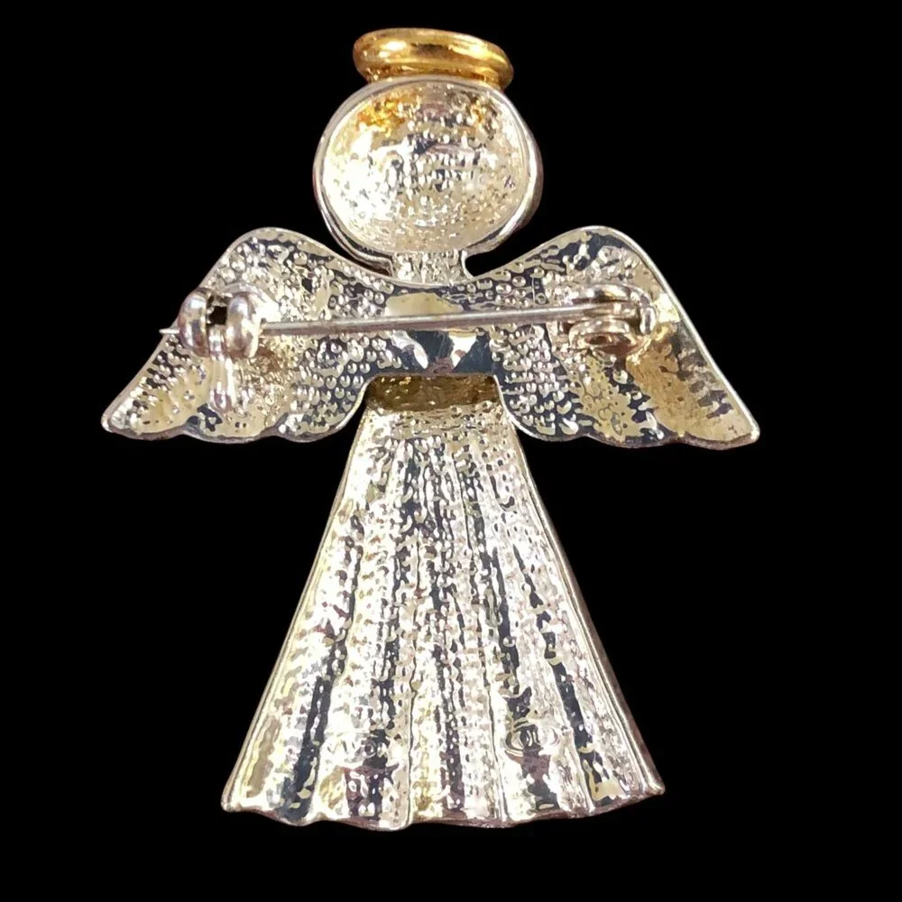 Angel Brooch Blue‎ Rose Silver Tone Pin Gold Halo Pin